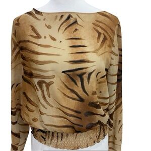 Apostrophe Brown Semi Sheer Animal Print Blouse Size 6
